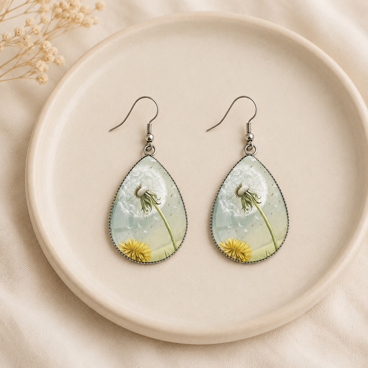 Gorgeous Dandelion Teardrop Earrings