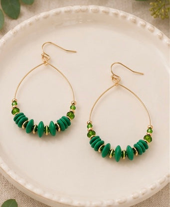 Emerald Green Beaded Teardrop Earrings