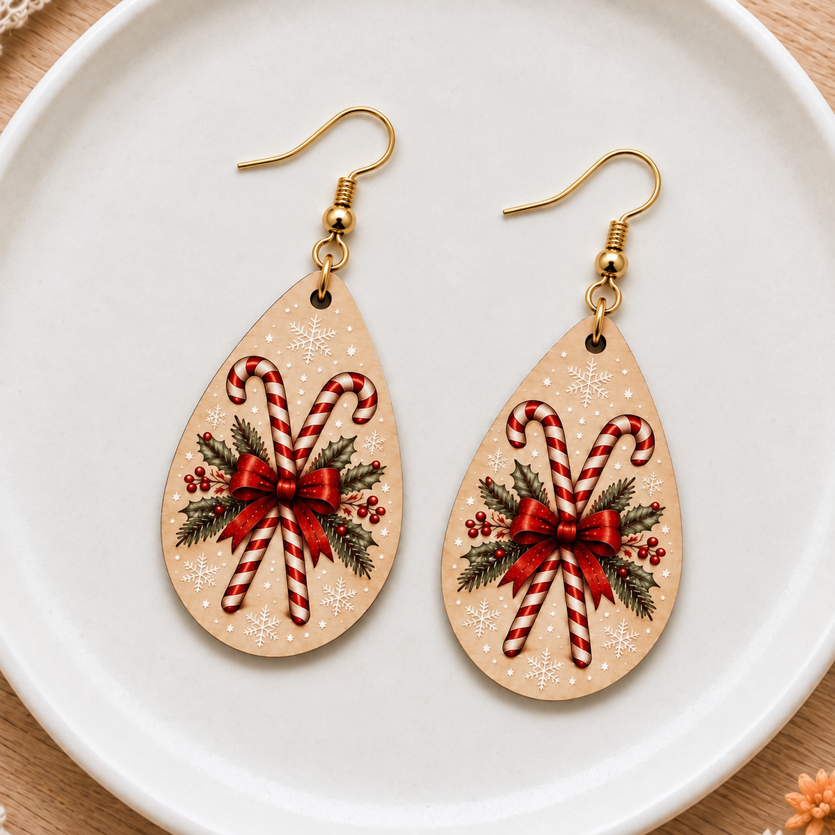 Candy Cane Christmas Teardrop Earrings