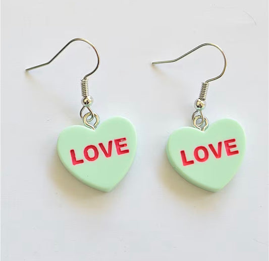 Sweetheart Candy Mint Colored "LOVE” Earrings