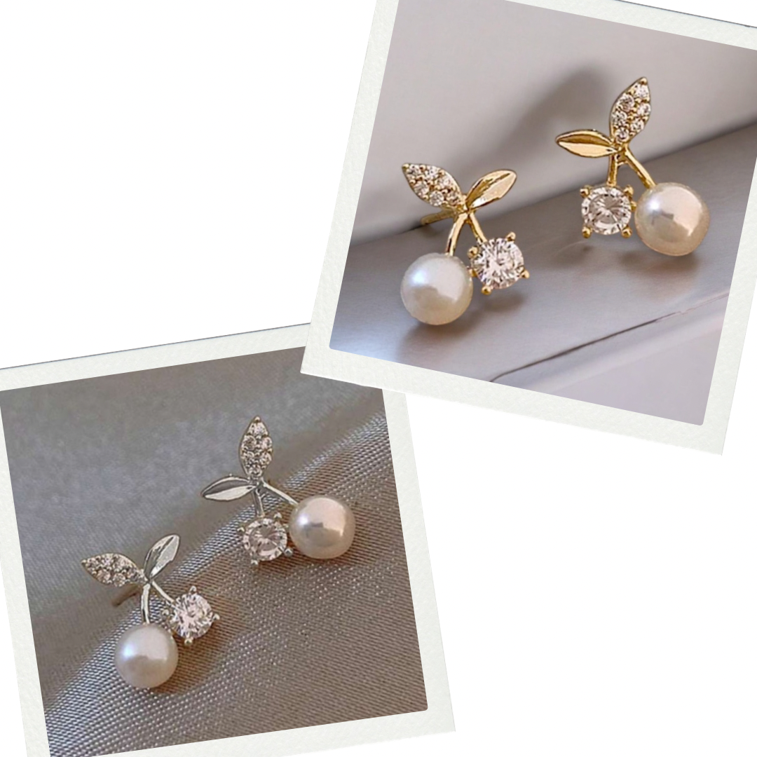 Beautiful Rhinestone and Pearl Cherry Earrings
