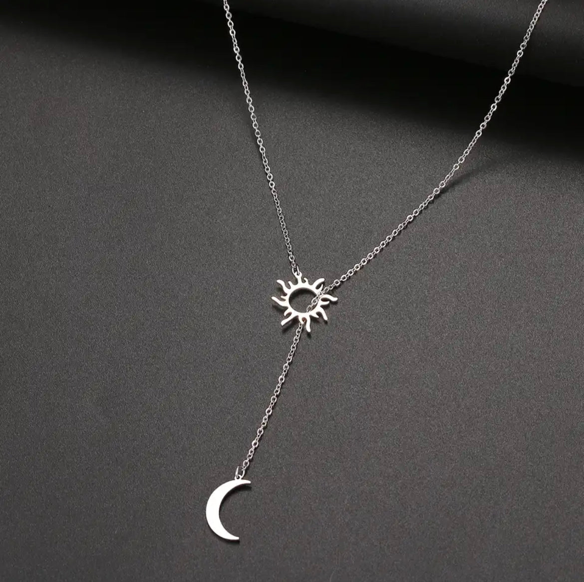 Stainless Steel Silver or Gold Sun and Moon Necklace