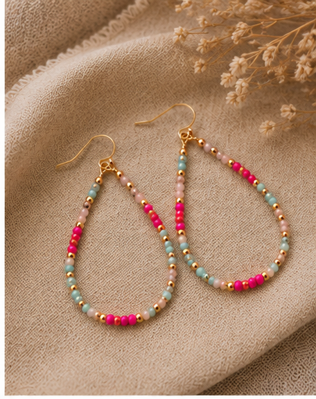 Colorful Beaded Teardrop Earrings