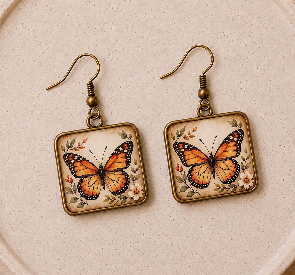 Monarch Butterfly Square Earrings