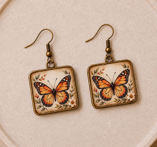 Monarch Butterfly Square Earrings
