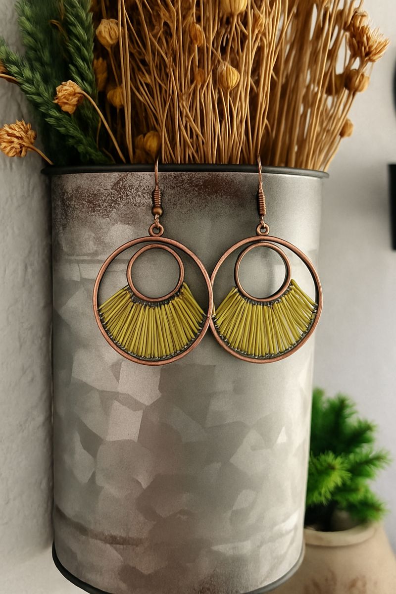 Green Stringed Copper Earrings