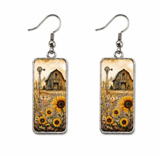 Sunflowers at the Old Barn Earrings