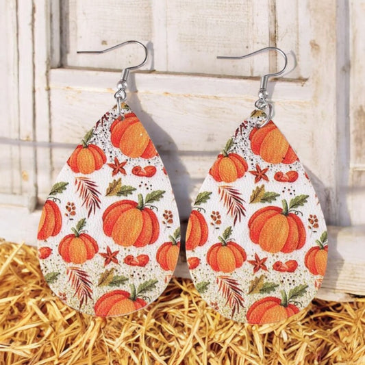 Beautiful Leather Pumpkin Teardrop Earrings