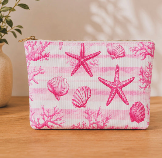 Pink Seashell and Starfish Toiletry/Cosmetic Bag