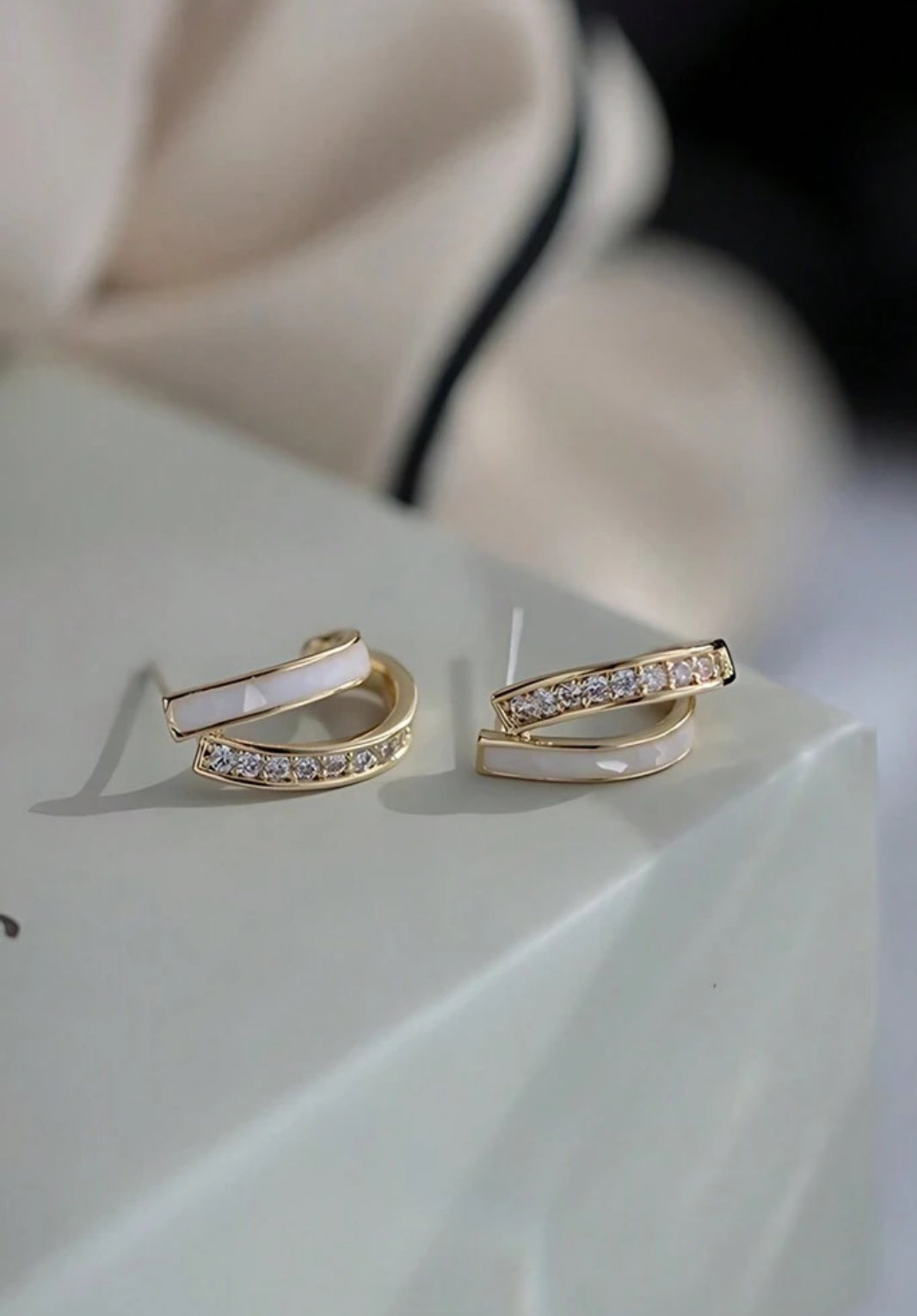 Gorgeous Silver and Gold Half Hoop Stud Earrings