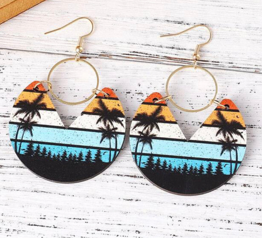 Boho Tree Print Wooden Earrings