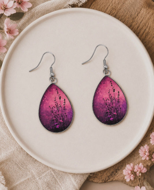 Beautiful Red and Purple Floral Teardrop Earrings