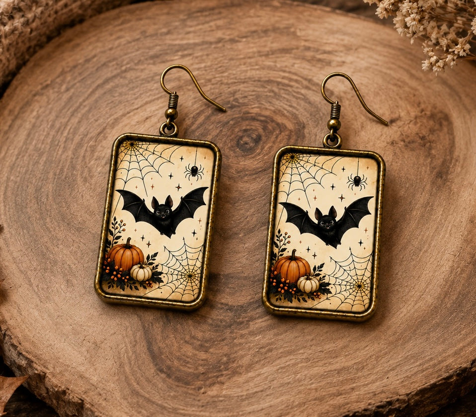 Vintage Halloween Bat & Pumpkin Earrings