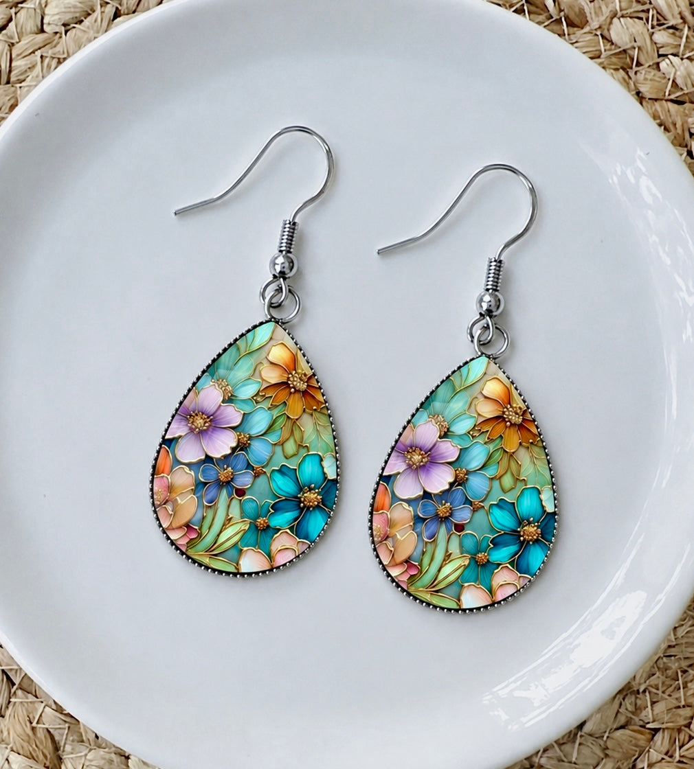 Beautiful Multicolored Floral Teardrop Earrings
