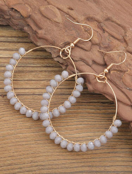 Beautiful Light Gray Beaded Drop Earrings
