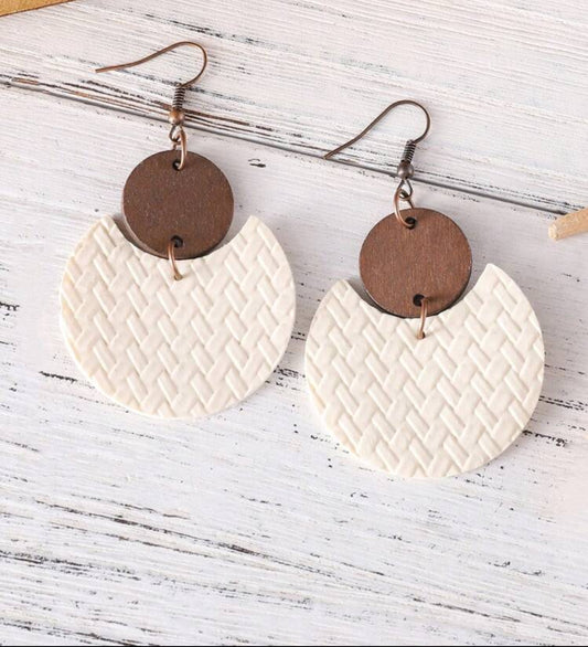 Beautiful Wood and Leather Cream Colored Drop Earrings