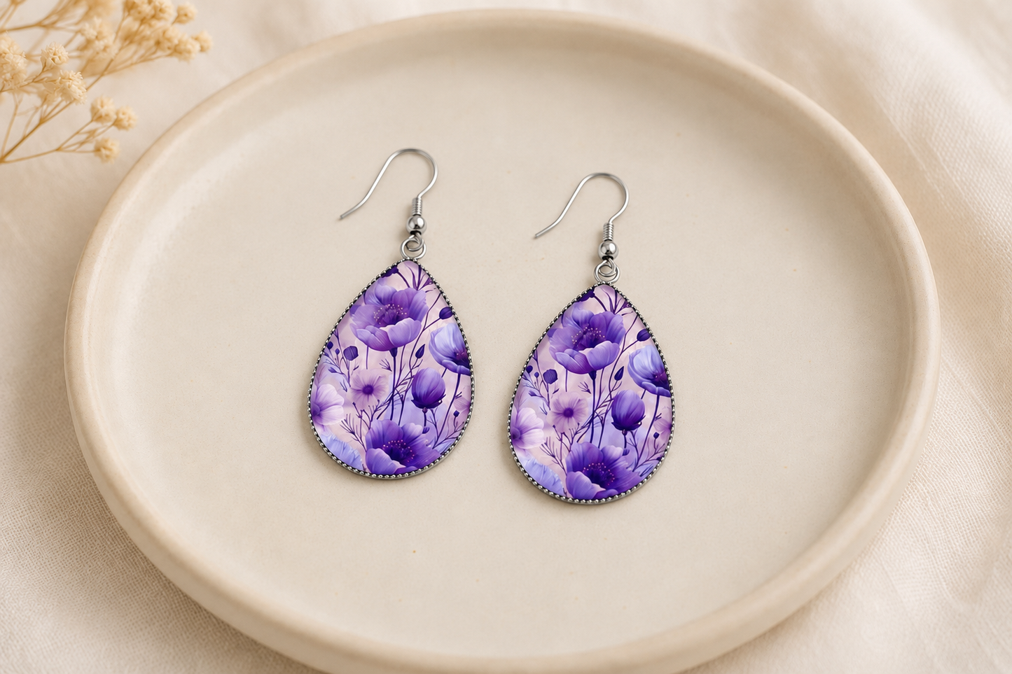 Lavender Bloom Teardrop Earrings