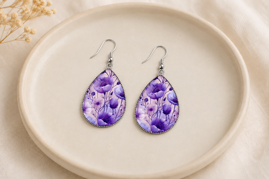 Lavender Bloom Teardrop Earrings