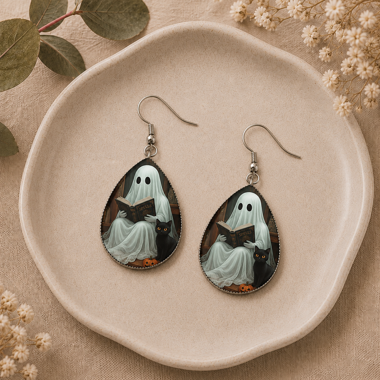 Spooky Ghost Storytime Teardrop Earrings