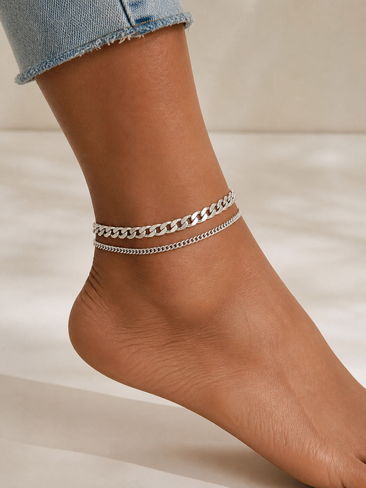Silver Double Chain Anklet