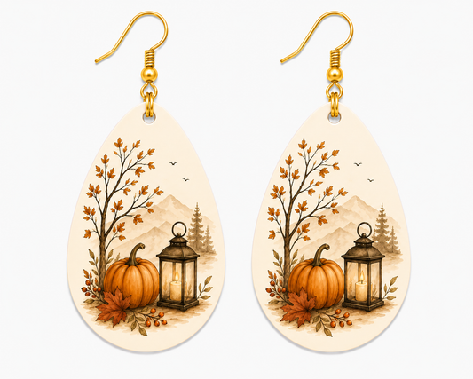 Autumn Lantern Wooden Earrings