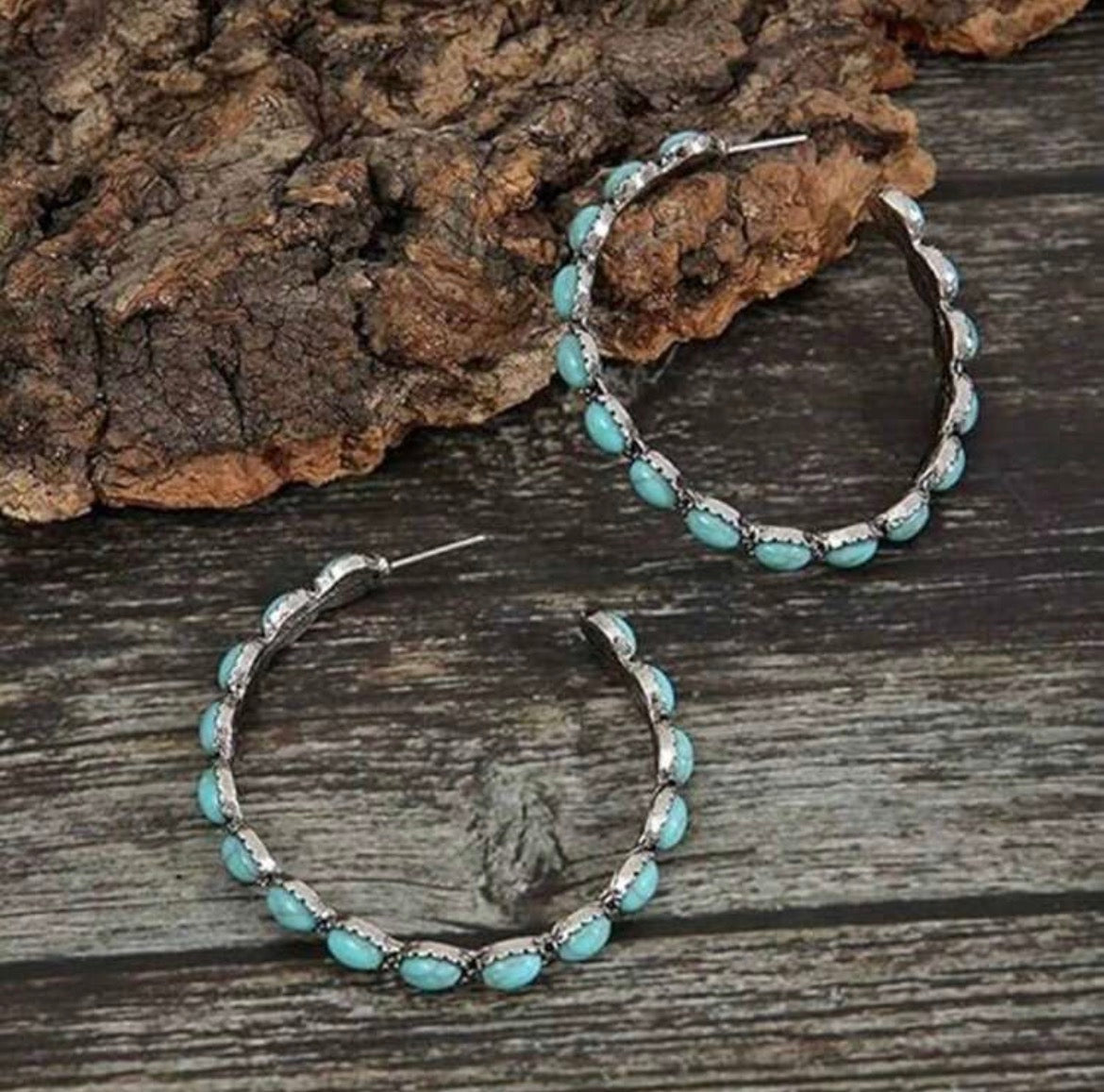 Gorgeous Turquoise and Silver Hoops