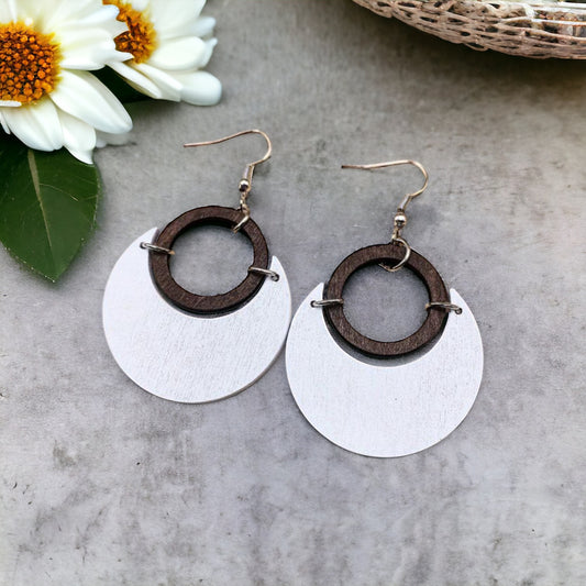 Beautiful Round Black and White Wooden Earrings