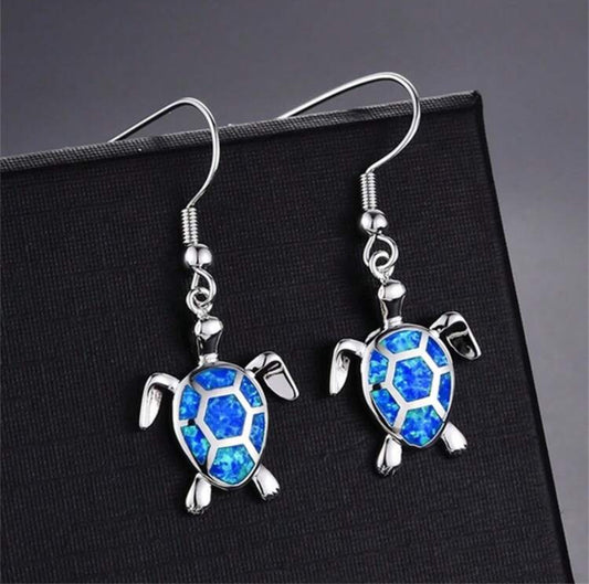 Beautiful Silver and Blue Turtle Earrings