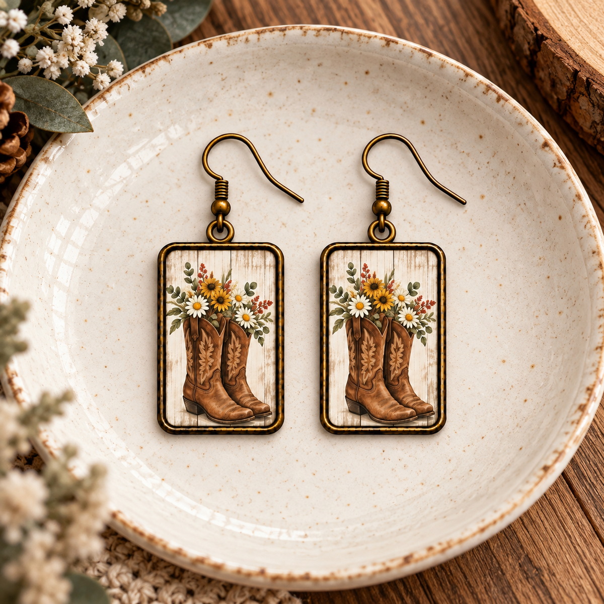 Western Wildflower Boots Earrings