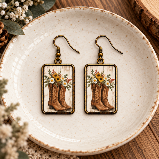 Western Wildflower Boots Earrings