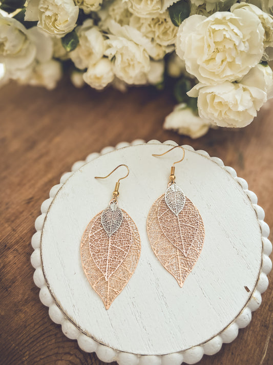 Beautiful Gold and Silver Leaf Drop Earrings