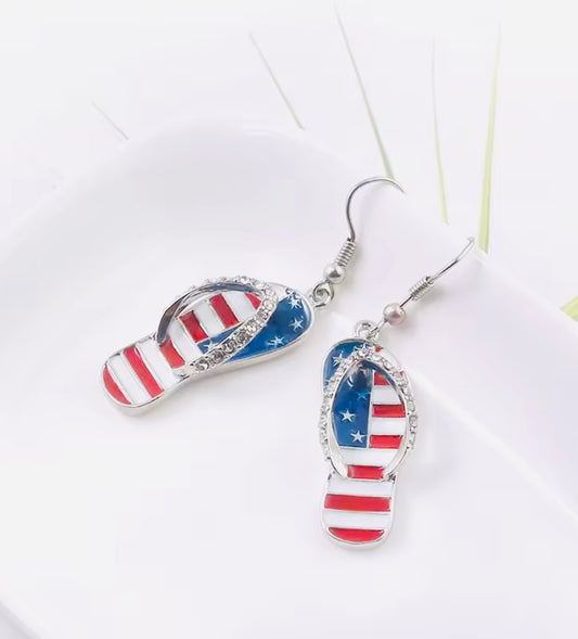 Beautiful American Flag Flip Flop Earrings