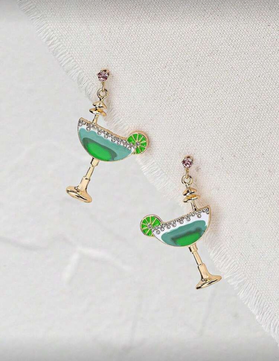 Beautiful Green Cocktail Glass Earrings