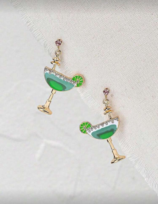 Beautiful Green Cocktail Glass Earrings