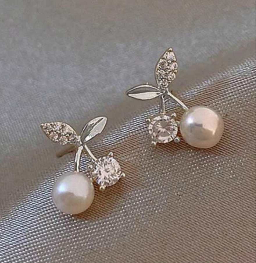 Beautiful Rhinestone and Pearl Cherry Earrings