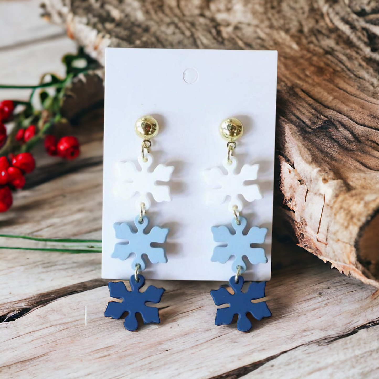 Beautiful Acrylic Tri-Color Snowflake Earrings