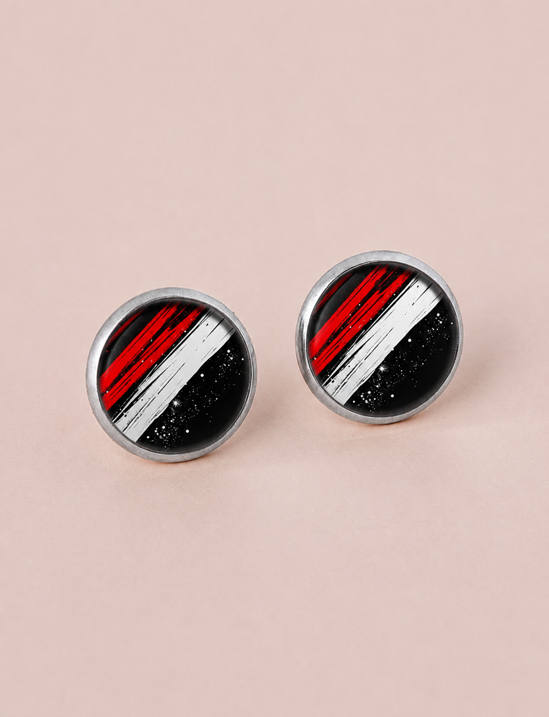 Red & Black Brushstroke Stud Earrings