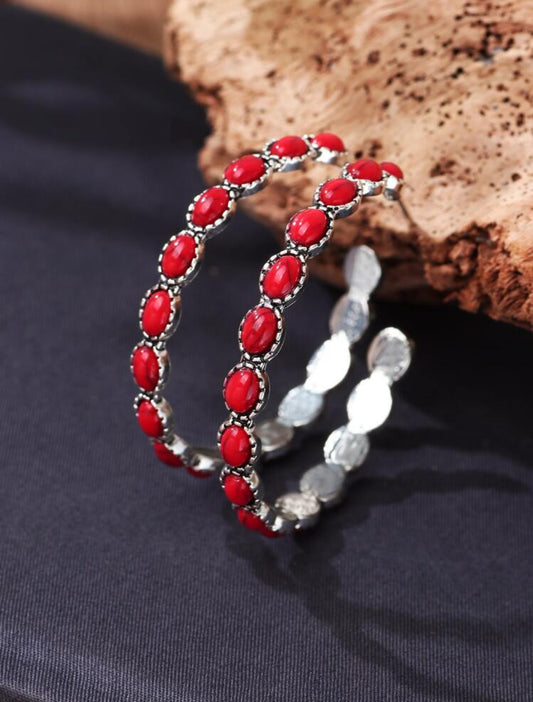 Beautiful Red and Silver Hoop Earrings