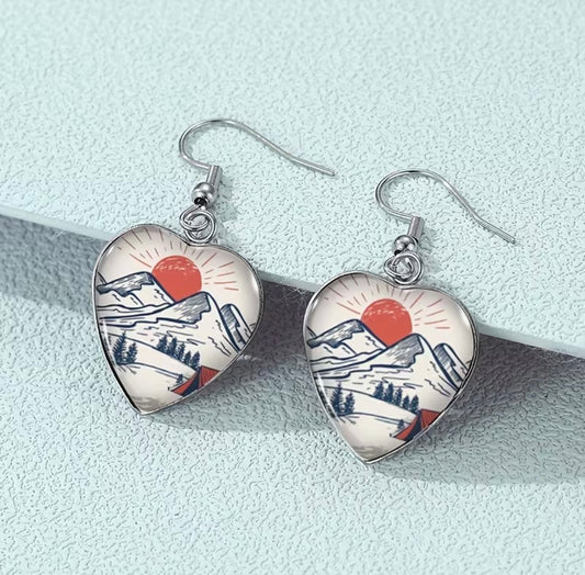 Mountain Sunset Heart Earrings