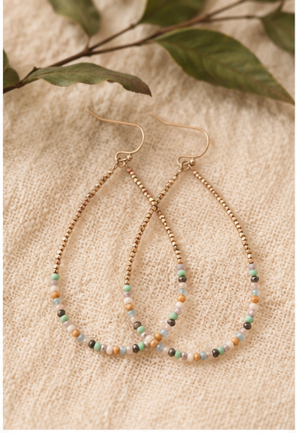 Pastel & Gold Beaded Teardrop Earrings