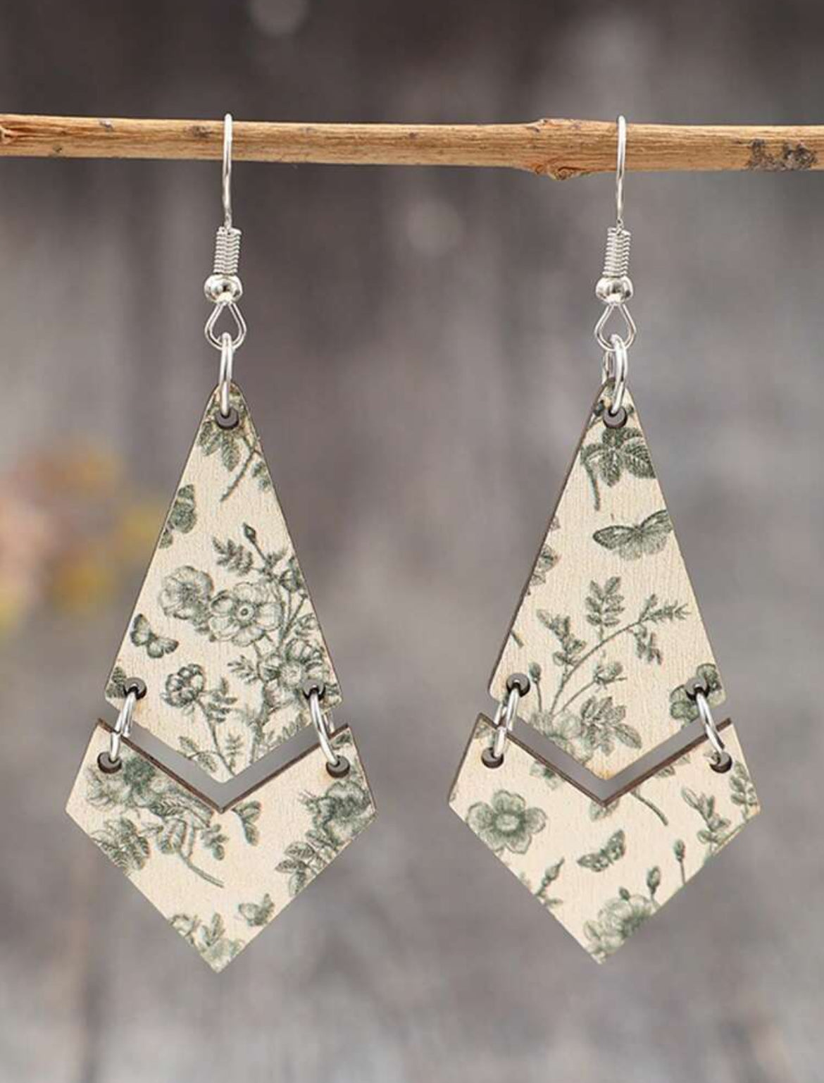 Beautiful Wooden Spliced Rhombus Earrings
