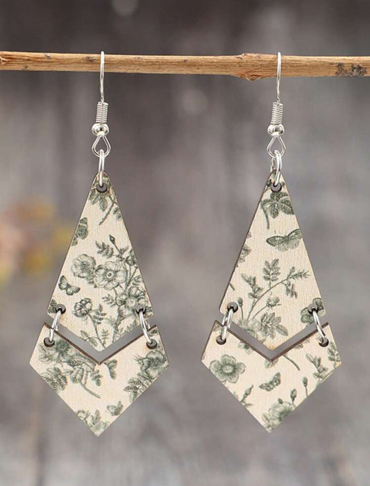 Beautiful Wooden Spliced Rhombus Earrings