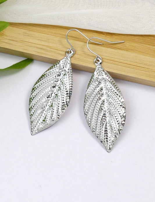 Beautiful Silver Leaf Shaped Earrings