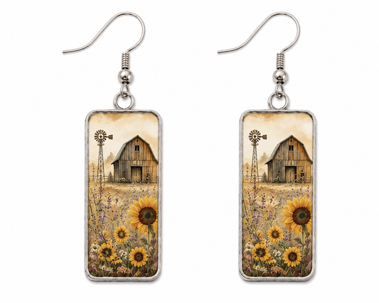 Sunflowers at the Old Barn Earrings