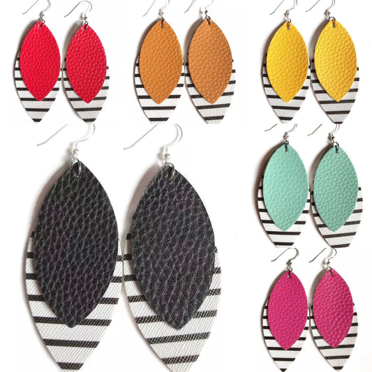 Two Layered Colorful Striped Leather Earrings