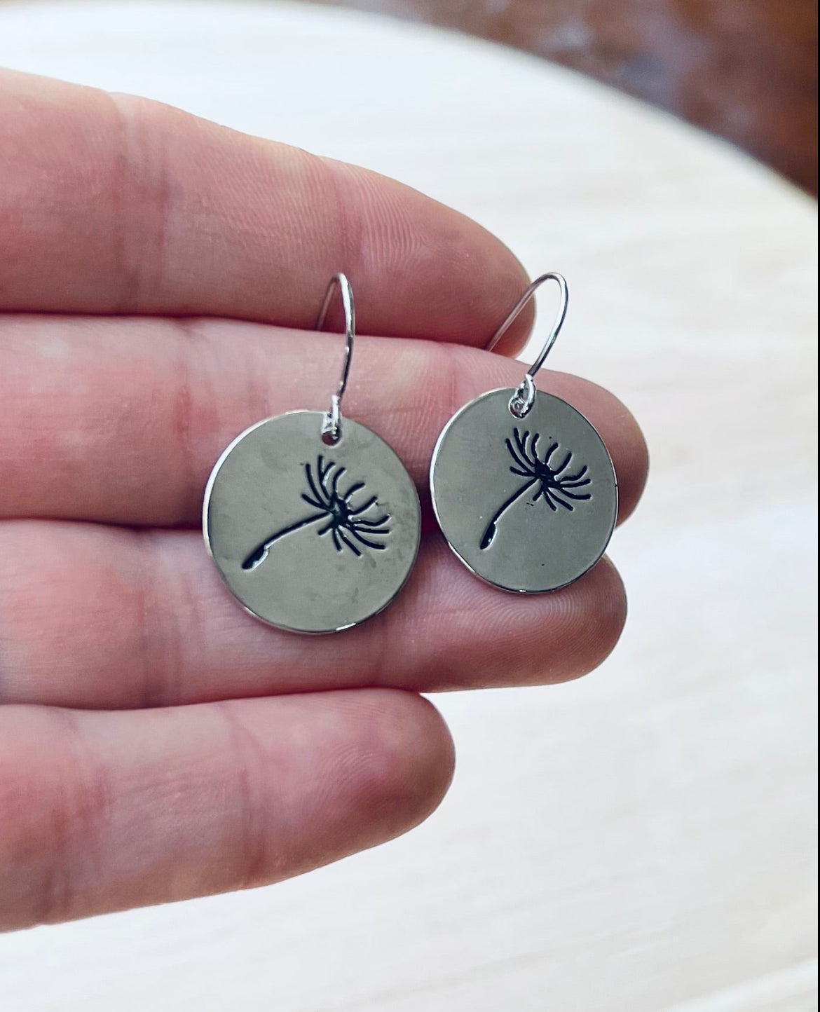 Dainty Round Silver Wildflower Dangle Earrings