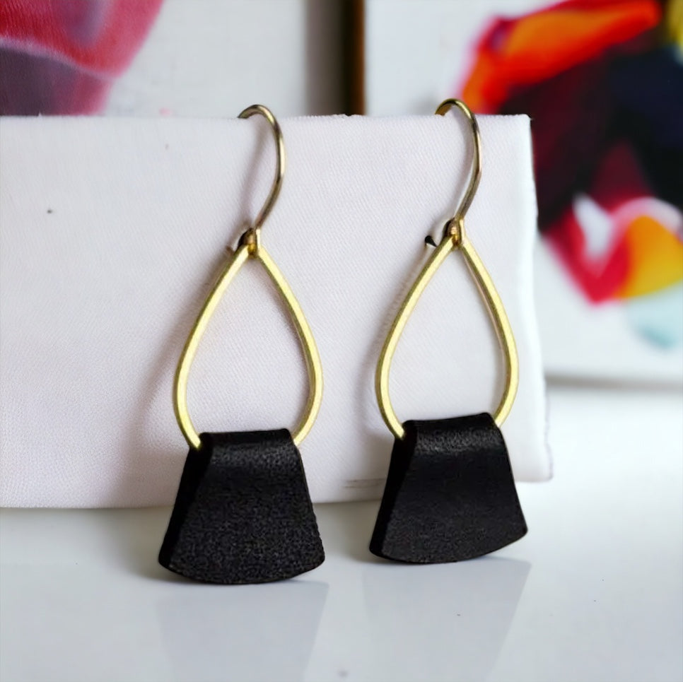 Beautiful Dainty Black Folded Leather Earrings