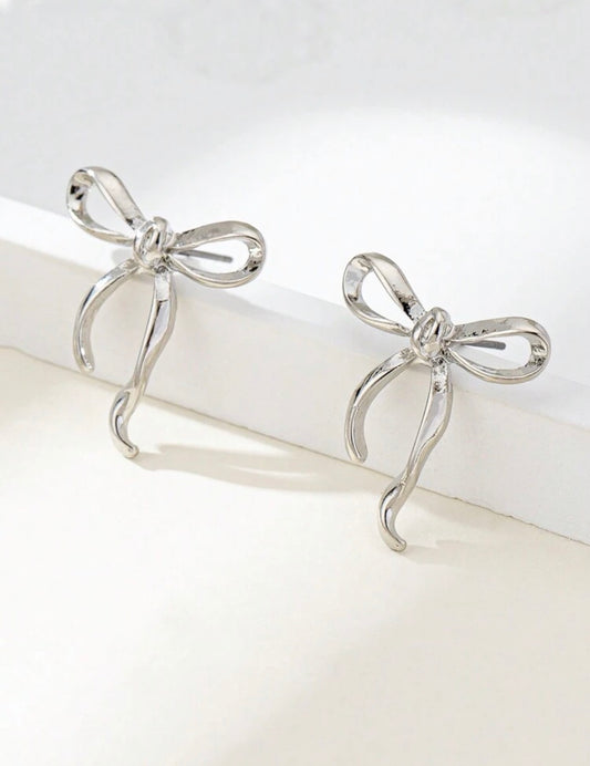 Silver Bow Stud Earrings