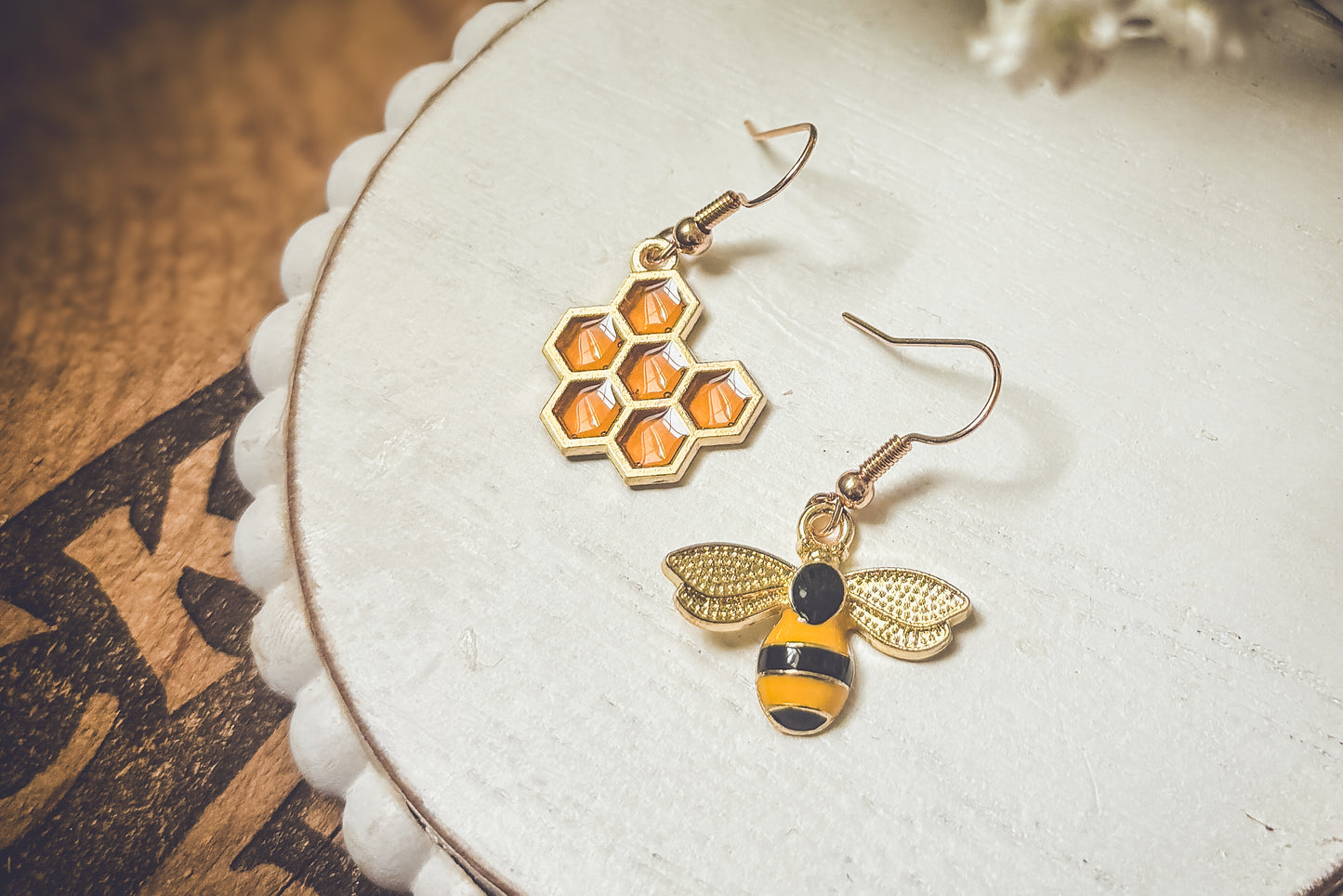 Beautiful Bee and Honeycomb Earrings