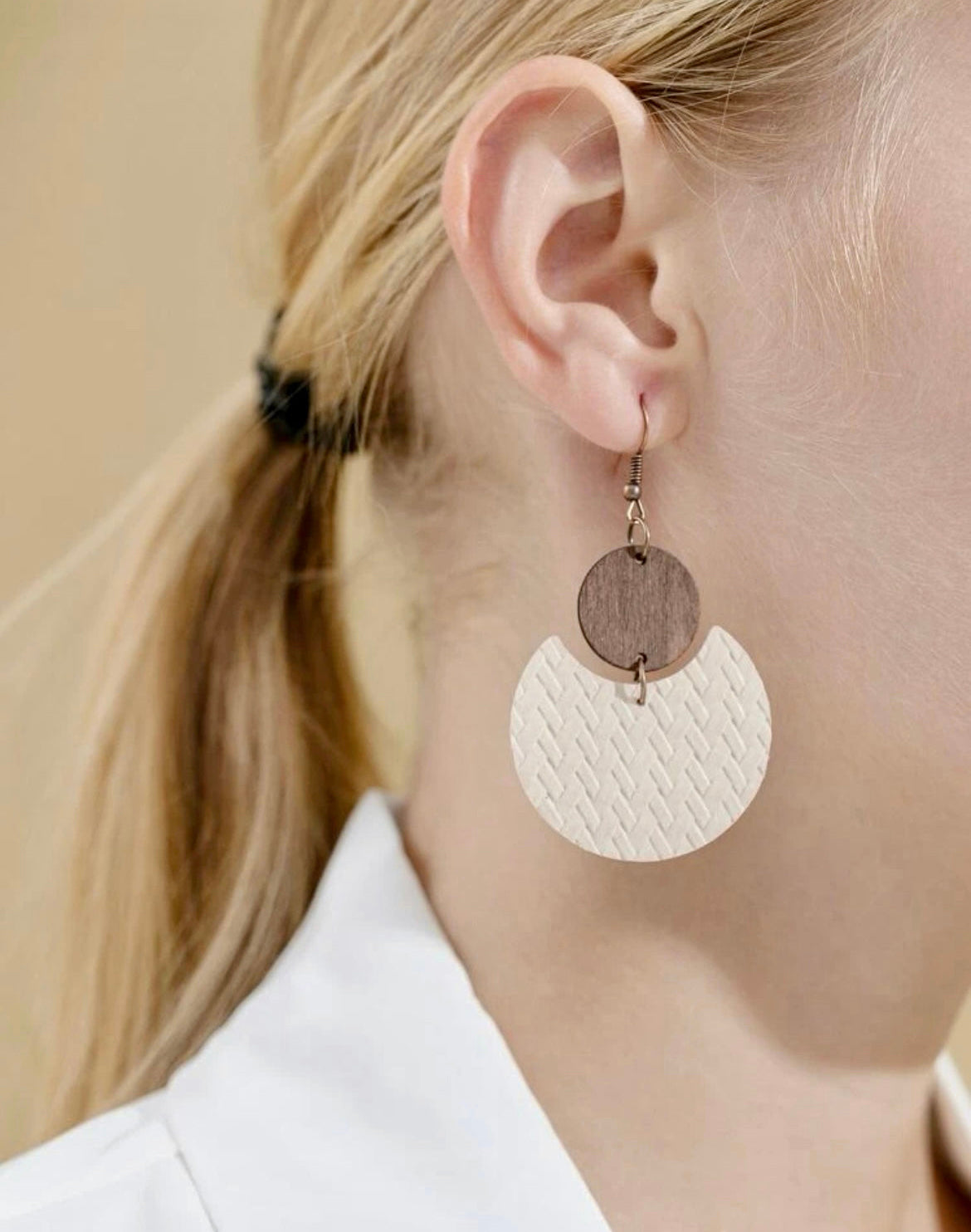 Beautiful Wood and Textured Leather Drop Earrings